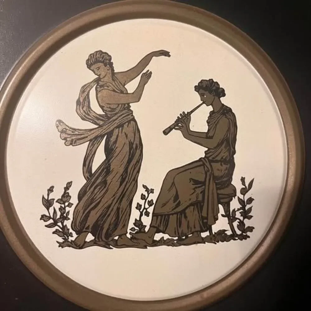 Vintage Mid Century Guildcraft Greek Neo-Classical Octagon Toleware Plaques - Pa